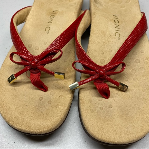 Vionic Bella II Lizard Flip Flops Red Bow Comfort Sandals 10 - Picture 2 of 7